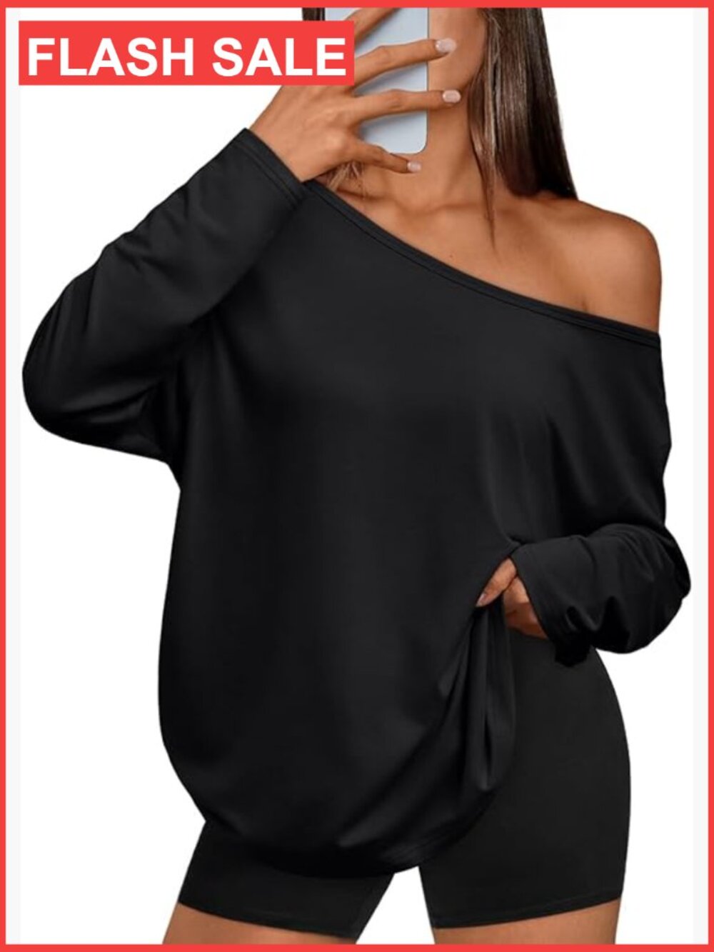 Oversized Off Shoulder Long Sleeve T-Shirt Casual Basic Tee Regular Fit